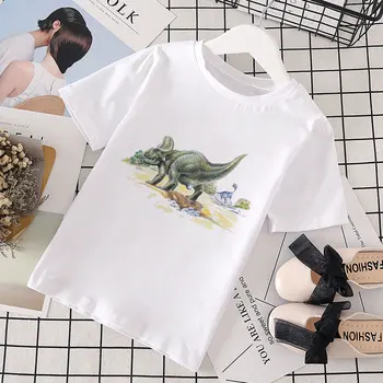 Rafturi noi Copilul Cămașă de Vară Cuțit Dinozaur Model Design coreean Baieti Cool tricou Rotund Gat Fete Topuri Retro Drăguț Vechi