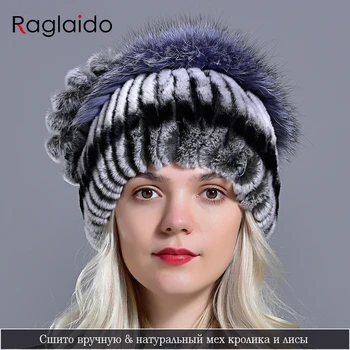 Raglaido de iarna pentru femei pălării de blană cald iepure rex blana naturala gros la modă fete elegante în aer liber tricotate blană pufos pălărie