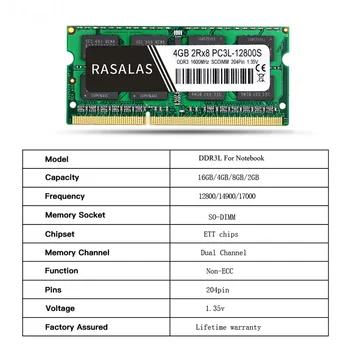 Rasalas Memorie Ram DDR3 4G 8G DDR3L 2Rx8 PC3L-12800S 1600Mhz sodimm 1.35 V Notebook 204Pin Laptop Oперативная Nамять Memoria