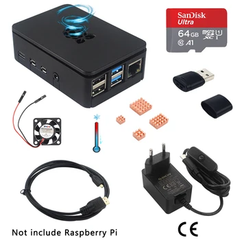 Raspberry Pi 4 Model B Caz ABS Shell cu Ventilator de Răcire Radiator CE Adaptor de Alimentare Opțional Card SD, Cablu HDMI pentru RPI 4