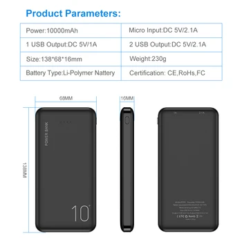 RAXFLY Power Bank 10000mAh Încărcător Portabil Pentru iPhone Xiaomi mi Mobil Powerbank 10000 mAh Poverbank LED Acumulator Extern Telefon