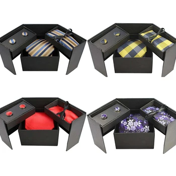 RBOCOTT Noutate Box Set Cravata Seturi Bărbați Clasic cravate de Mătase Batista Butoni Cutie de Cadou cu Dungi&Cravata Carouri Pentru Petrecerea de Nunta