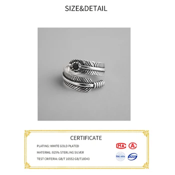 Real argint 925 inele pentru femei pene zircon Trendy Bijuterii fine Mari Reglabil de Epocă Inele Anillos