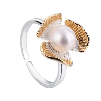 Real argint 925 Naturale de apă dulce pearl floare inele pentru femei Fete petrecere bijuterii Elegant și Simplu inel de Argint S925