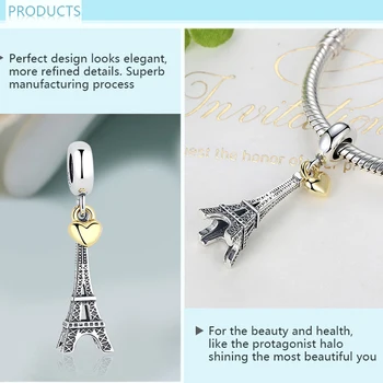 Real Argint 925 Turnul Eiffel Farmecul Margele se Potrivesc Original Pandora Brățară Autentice Bine DIY Bijuterii Cadou Transport Gratuit