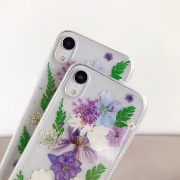 Real de Flori Uscate Cazuri de Telefon Pentru iPhone 11 XS XR XS Max 8 6 6s 7 Plus Pro Max SE 2020 Manual Florale Frunze Clar TPU Acoperire