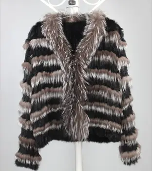 Real haină de blană de vulpe tricotate Real iepure și vulpe argintie blană sacou haina palton femei de moda de iarnă caldă reale haină de blană uza