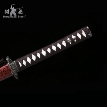 Real Japoneze Katana Oțel arc Lama Full Tang Ascuțite Gata De Luptă Teaca Lemn Rosu NEGRU-41 Cm Manual Sabie de Samurai