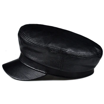 Real Pac Piele Barbati Capace Plate din Piele Capac Bărbați Armată Militar Pălărie Branduri de Moda Capac de piele de Oaie Piele de Bătrâni Pălării