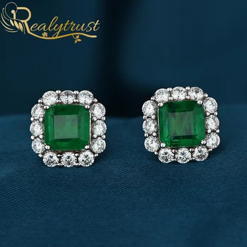 Realytrust Masiv 925 Sterling Silver-a Creat Verde Smarald Cercei Stud pentru Femei și Fete Bijuterii Fine de Nunta Cadou de Logodnă