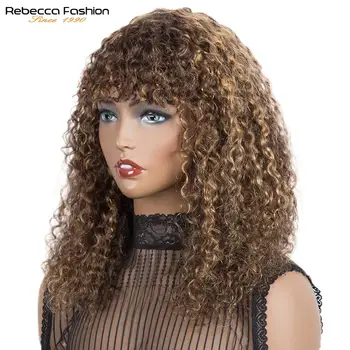 Rebecca Cret Par Uman, Peruci Pentru Femei De Culoare Brazilian Remy De Păr Completă A Mașinii Peruca Cu Breton Pre Smuls Blonda Naturala Negru
