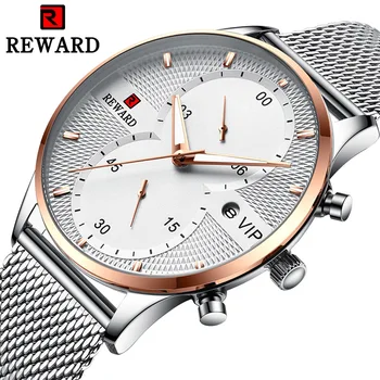 RECOMPENSA Mens Ceasuri de Top de Brand de Lux Ceas Casual Plasă de Oțel Data Impermeabil Cuarț Ceas pentru Bărbați Ceas Relogio Masculino