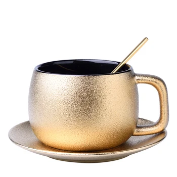 Regal De Uz Casnic De Lux, Aur, Ceramica Îngheț Cană Cafea Și Farfurie De Aur Lingura De Ceai Set Nobil Ceașcă De Espresso Cappuccino Cupa Cupe