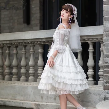 Regina de Dragoste ~ Elegant Alb fără Mâneci Alb Lolita Princess Dress w Voal