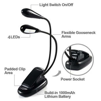 Reglabil 2 Dual Brațele 4 LED Clip pe Lampă cu LED-uri pentru Suport pentru Muzică și Carte de Lectură Chitara Foaie Goosenecks Muzică Accesorii