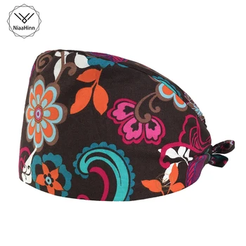 Reglabil Scrubs Pălării de Înaltă Calitate Unisex din Bumbac cu Print Floral Scrubs capac salon de Frumusețe Pălărie Elastic Mată Capace de Pet intretinere capac