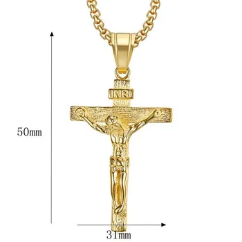 Religioase INRI Crucifix Isus Crucea Pandantiv Coliere Bărbat de Culoare de Aur din Oțel Inoxidabil, Lanturi Pentru Bărbați Christian Bijuterii Dropship