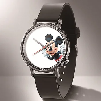 Reloj Nou Popular În Europa Și America De Desene Animate Mickey Femei Ceasuri De Moda Negru Din Piele De Urs, Băiat Fată Ca Cuarț Ceas Часы