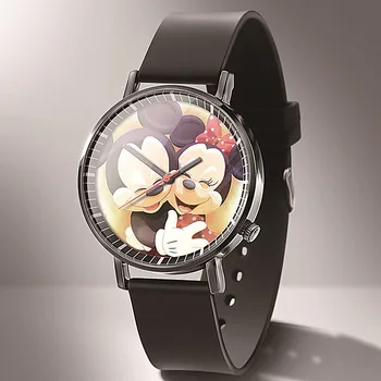 Reloj Nou Popular În Europa Și America De Desene Animate Mickey Femei Ceasuri De Moda Negru Din Piele De Urs, Băiat Fată Ca Cuarț Ceas Часы