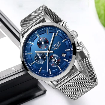 Relojes Hombre LIGE Mens Ceasuri de Top de Brand de Lux de Afaceri cadran Albastru Plin de Oțel rezistent la apă Ceas Pentru Bărbați Sport Cuarț ceas+cutie