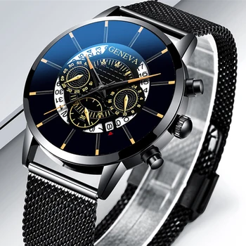 Relojes Masculino Moda Mens Ceasuri Din Oțel Inoxidabil De Lux Calendar Display Analog Cuarț Încheietura Ceasuri De Afaceri Ceas Albastru