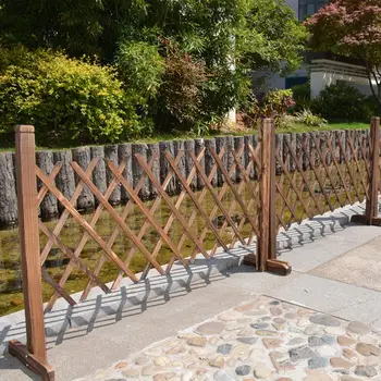 Retractabil Extinderea Gard Decorativ Pliere Gard De Lemn Animale De Companie Poarta De Gard De Siguranță Pentru Terasa Grădină Cu Gazon, Cu Decor