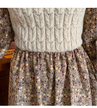 Retro chic nou tricotate de dantelă cusute tocata florale rochii rochie pentru femei partid vestidos rochie pulover vestido feminino