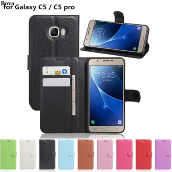Retro din piele Flip case pentru Samsung Galaxy C5 C5 Pro Capac de Protecție Bani sloturi Cataramă Magnetică Toc