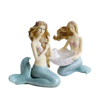 Retro Drăguț Sirena Figurine de Rasina de Arte și Meserii Animal de Pește rezervor de Pește Miniaturale de Decor Acasă zână grădină de Cadouri de Nunta