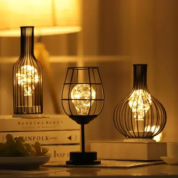Retro Fier Lampă De Masă Winebottle Sârmă De Cupru Lumina De Noapte Creativ Hotel Decorațiuni Interioare Lampa De Birou Lampa De Noapte Cu Baterii