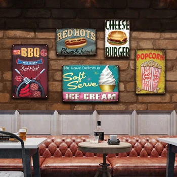 Retro Placa de Tinichea Semn de Alimente POPCORN GRĂTAR Hot-Dog Epocă Poster Art Cafe Bar Bucătărie Pub Firmei Sweet Home Decor de Perete