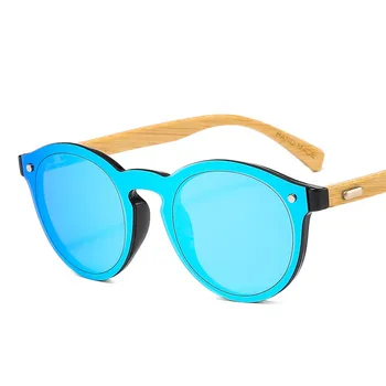 Retro Rotund Bambus ochelari de Soare Barbati Femei Designer de Brand Sport Ochelari de Lemn Albastru Oglinda Ochelari de Soare Nuante lunetă oculos 5454