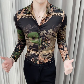 Retro Tricou Barbati Floare Tricouri Casual Slim Fit Rochie de Petrecere Cămașă de Moda 2020 Toamna Tricou cu Maneci Lungi, Print Digital Oameni M-6XL