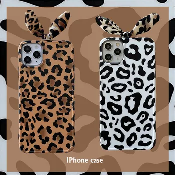 Retro urechi de iepuras Leopard fete femeie de moda Telefon Caz Pentru iPhone 12 11 Pro Max X XR XS 7 8 Plus 12 mini 7Plus caz acoperi Drăguț