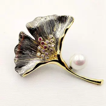 Retro Vintage Din Alama De Aur Metalic Ginkgo Broșe Scurt Tulpini Imitat Perla Deco Botanică Biloba Frunze Ace Ceremonia De Bijuterii