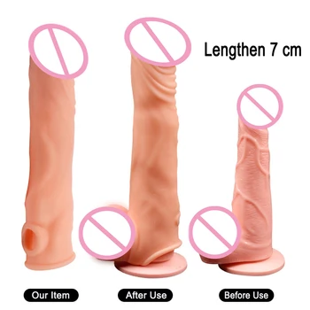 Reutilizabile Prezervativ Realist Penis Extender Maneca Produse Sexuale Penis Până Extindere Prezervative pentru Bărbați Silicon pentru mărirea penisului Penis artificial