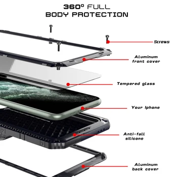 Rezistent la apa Caz Pentru iphone 11 Pro Max X XS XR Înot Scufundări Full Metal Capac carcasa Subacvatica 360 Protecție Completă a Capacului din Spate