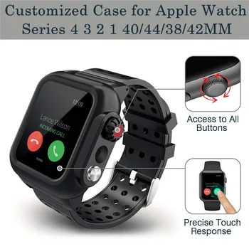Rezistent la apă, Caz cu Banda de Silicon pentru Apple Watch Seria 5 4 3 2 1 pentru iwatch 38/42/40/44mm Curea Ecran Protector de Acoperire