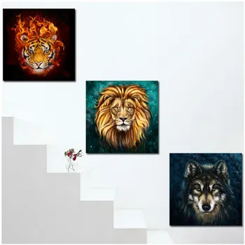 Rezumat Animal Leu, Tigru, Lup Art Postere si Printuri Tablouri Canvas Wall Art Imaginile pentru Decor Cameră de zi (Fara Rama)