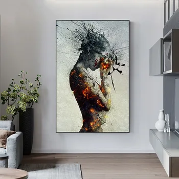 Rezumat Explozie Foc Fata Poster Panza Pictura Nordică Poster Print de Mari Dimensiuni Arta de Perete pentru Camera de zi Gotic Cuadros Salon
