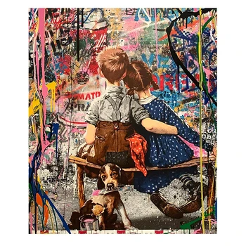 Rezumat Faimoasa Stradă Graffiti Băiat și Fată Pictura in Ulei pe Panza, Postere si Printuri Cuadros de Arta de Perete Imaginile pentru Camera de zi