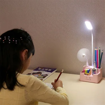 Reîncărcabilă Led Masă Lampă Cu Fan Touch Estompat Lampă de Birou de protecție a Ochilor Lumină de Lectură Pentru Copilul Cu Telefonul Hoder Suport Stilou