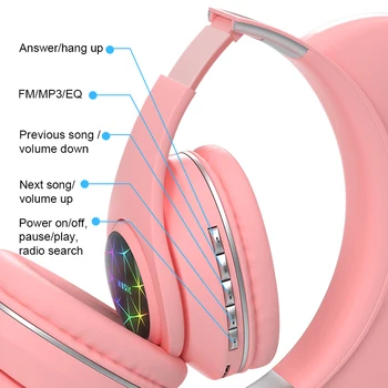 RGB Jocuri Bluetooth Căști Roz set cu Cască fără Fir Fete Drăguț LED Muisc Bass Stereo pentru Căști Fiica Căști Cască Cadou