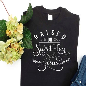 Ridicat pe Ceai Dulce și Isus tricou sloganul grunge pastelate estetice camisetas tumblr grafic Creștin la Modă femei tee - L030