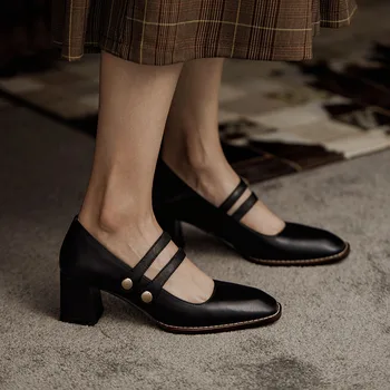 Rimocy 2020 Toamna Noul Negru din Piele PU Mary Jane Pompe de Femei Catarama Square Toe Pantofi de Femeie Med Tocuri Groase Singur Pantofi Doamnelor