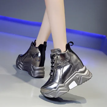 Rimocy de moda de argint glezna cizme pentru femei toamna iarna 2019 platforma oglindă PU cizme de piele de sex feminin cu toc femei adidași
