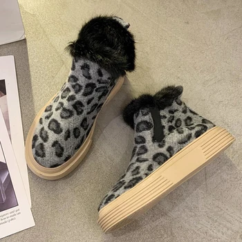 Rimocy Moda Leopard Pufos De Plus Cizme De Zapada 2020 Iarna Cald Timp De Pluș Cizme Scurte Femei Non-Alunecare Pantofi Platforma Indesata