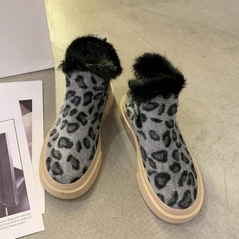 Rimocy Moda Leopard Pufos De Plus Cizme De Zapada 2020 Iarna Cald Timp De Pluș Cizme Scurte Femei Non-Alunecare Pantofi Platforma Indesata
