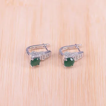Risenj Stil rusesc Apple Piatră Verde, cu Zircon Alb Argintiu Set de Bijuterii Pentru Femei Cercei Inel Colier Set