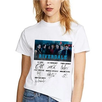 Riverdale Semnătura Imprimare Femei Tricou Femei Casual cu Maneci Scurte Hallyu Moda Streetwear Alb, Roz Top Tee Tricou T-shirt